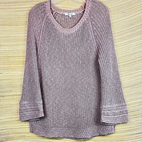 Madewell Coffeehouse Brown Linen Blend Knit Pullover Sweater Jumper Beige Size M - Picture 3 of 9